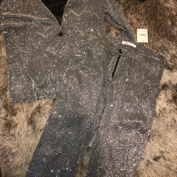 ✨ GLITTER SILVER METALLIC SUIT NIC & JO NWT JR LG - Picture 4 of 5